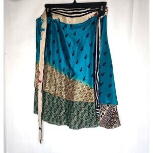 Earthbound Wrap Skirt Womens OS 44" Green Colorful Boho Earth Bound Knee Layered